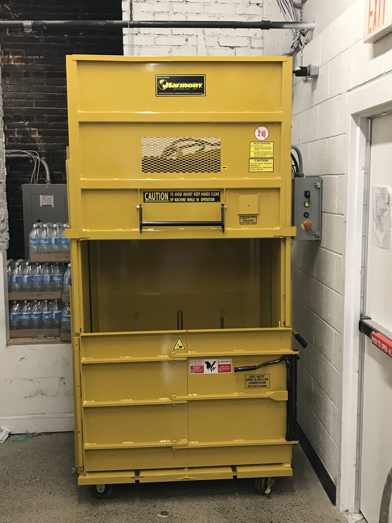 The M42BC Vertical Cardboard Baler can roll into its operating location, uses a small operational footprint, and standard electrical service.
