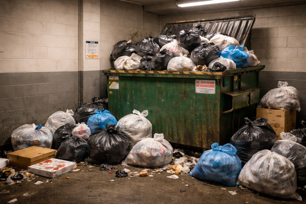 avoid this mess with apartment compactors for multi occupancy buildings