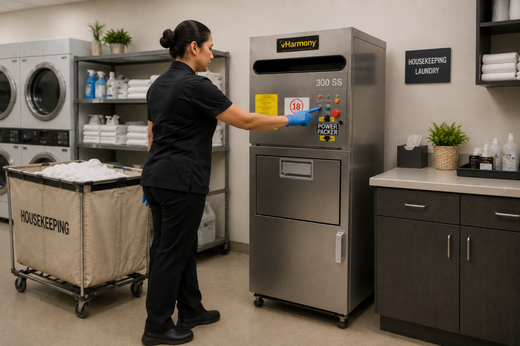 hotels use stainless steel compactors in their housekeeping areas to reduce waste at its source