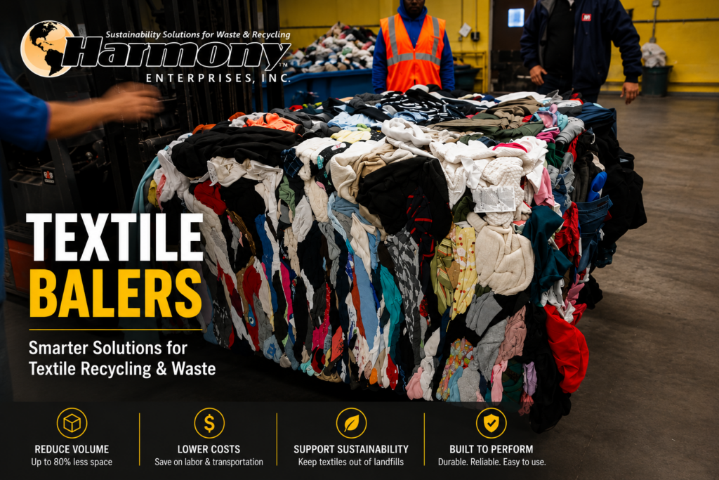 textile waste handled with textile balers by harmony