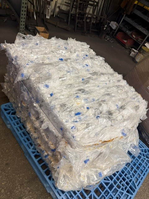 bale of recyclable IV bags showing increased sustainability practices